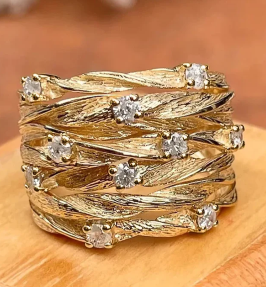 Entwined Vine Starry Zircon Bird's Nest Ring