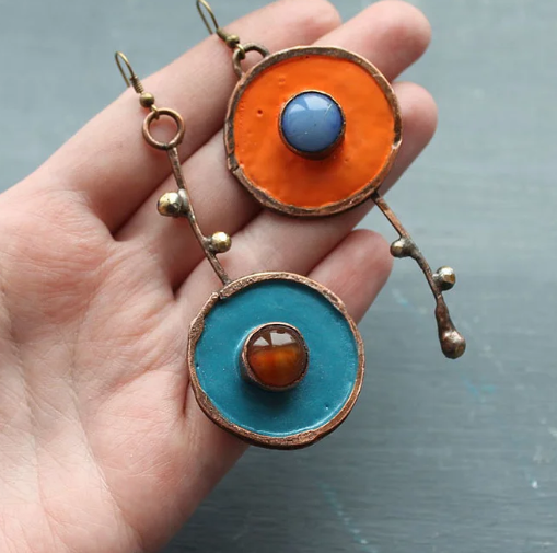 Vintage Asymmetrical Graffiti Antique Bronze Earrings