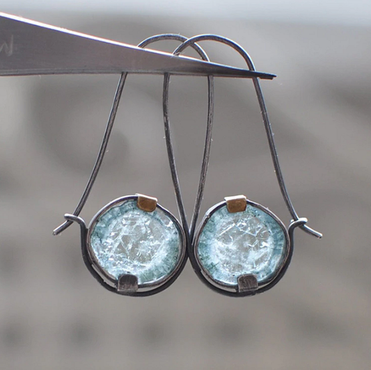 Moonstone Two-Tone Light Blue Round Earrings