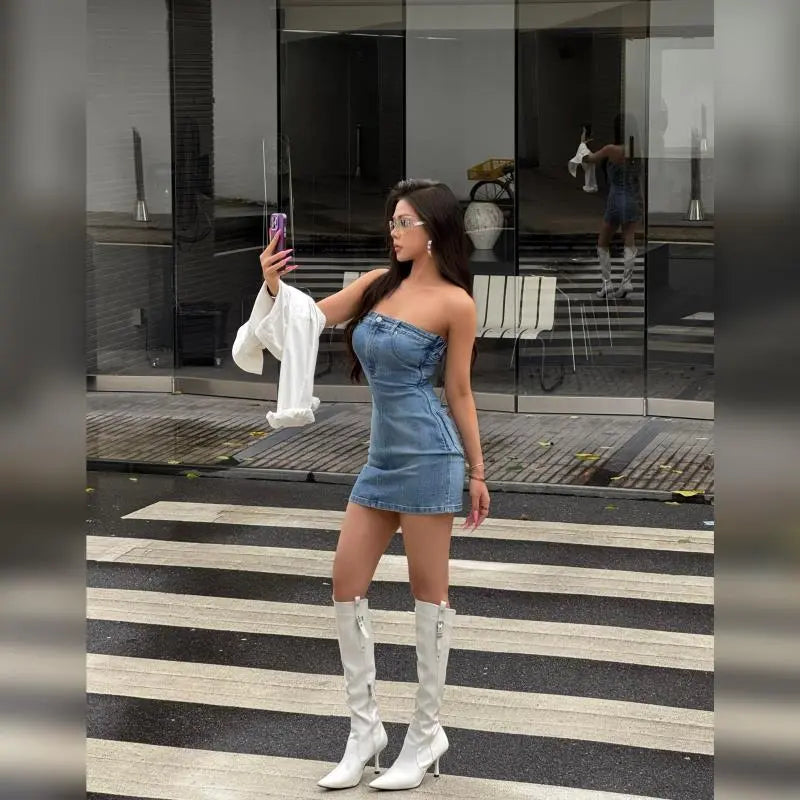 Fashionable elegance Denim Vintage Dresses