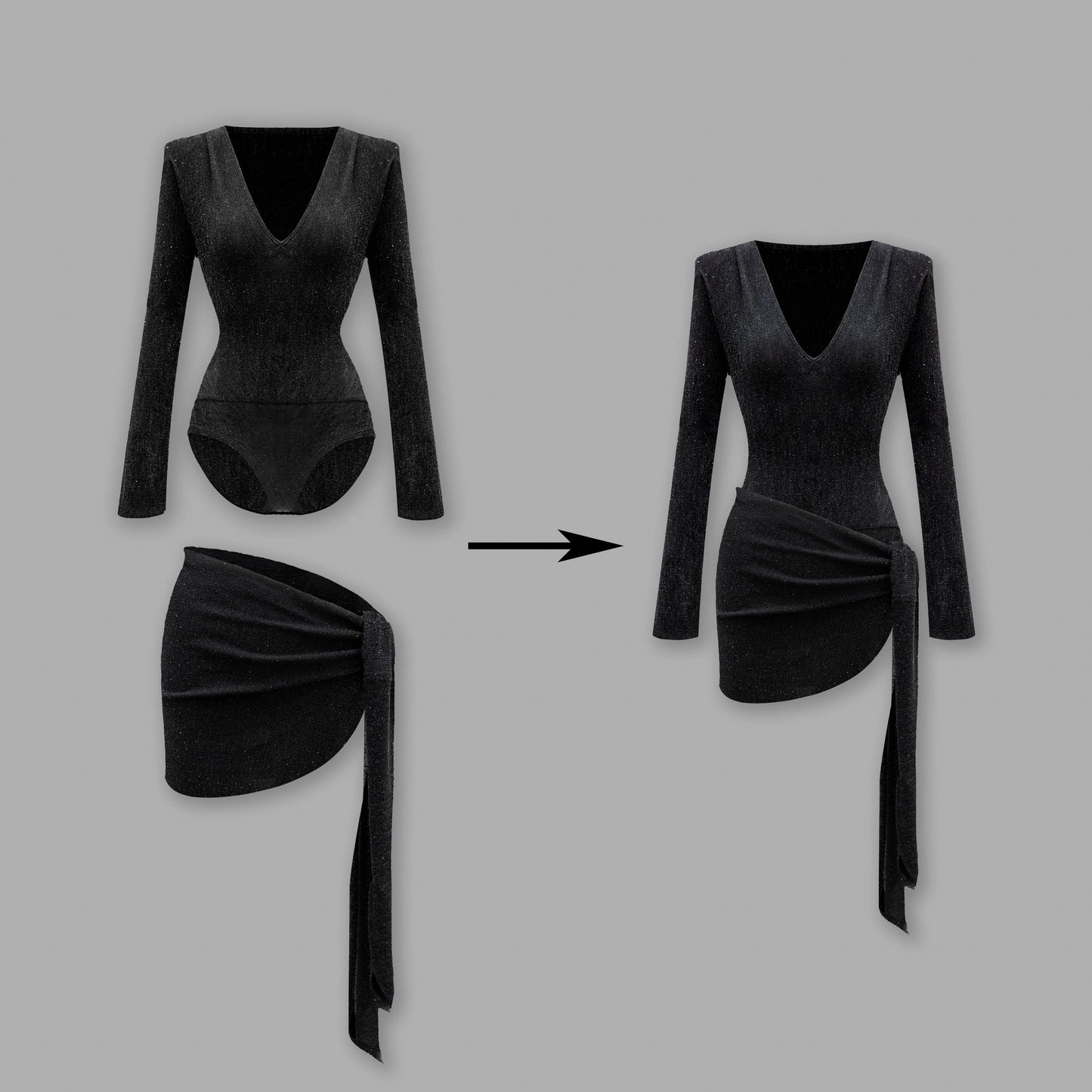 Spring Fantasy V-Neck Padded-Shoulder Jumpsuit with Black Lace-Up Skirt
