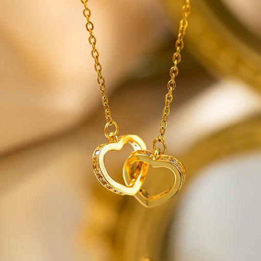 Gold-Plated Double Heart-Shaped Titanium Steel Necklace