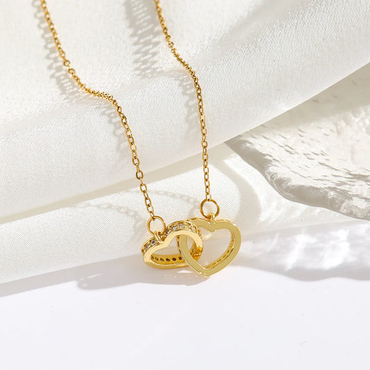 Gold-Plated Double Heart-Shaped Titanium Steel Necklace