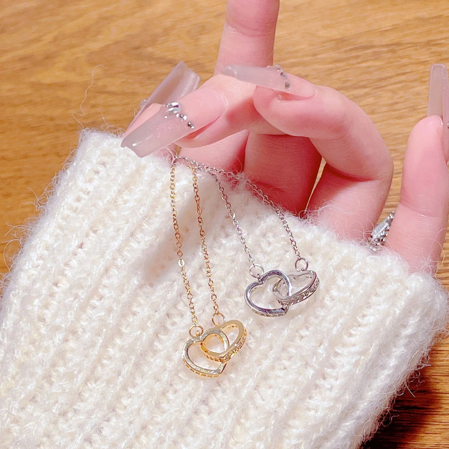 Gold-Plated Double Heart-Shaped Titanium Steel Necklace