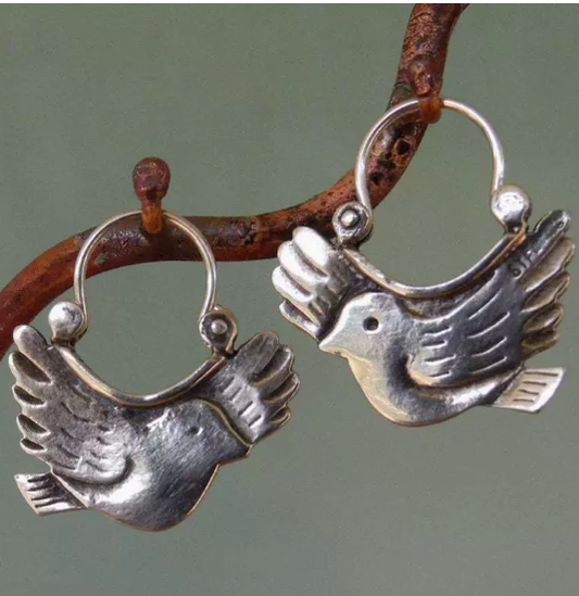 Vintage Bird Earrings in Silver