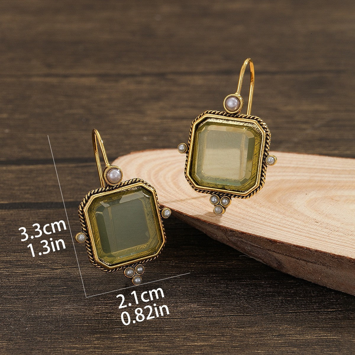 Vintage Hexagonal Green and Pearl Earrings
