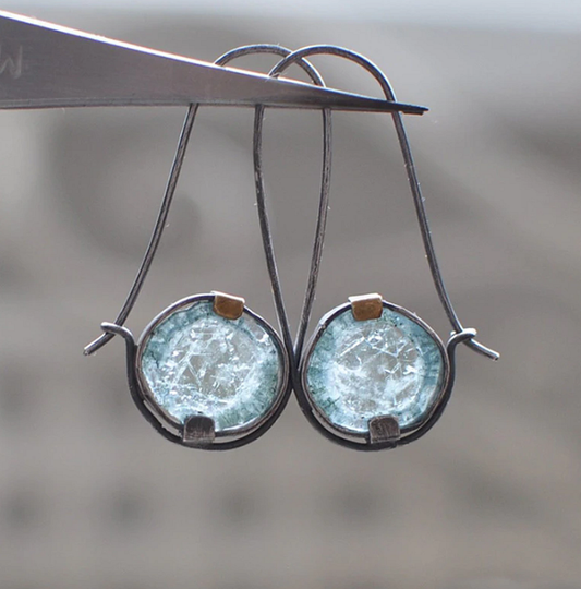 Moonstone Two-Tone Light Blue Round Earrings