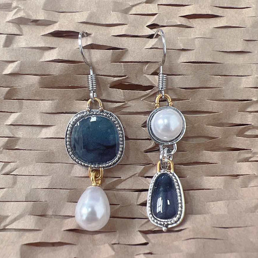 Vintage Blue White Natural Stone Earrings