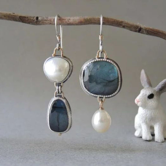 Vintage Blue White Natural Stone Earrings