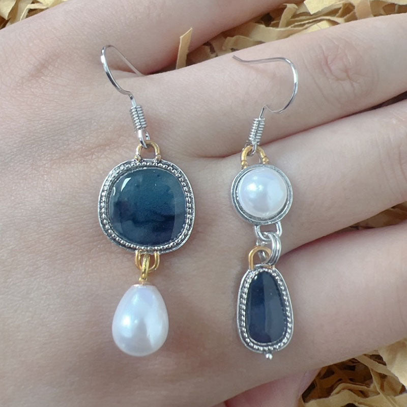 Vintage Blue White Natural Stone Earrings