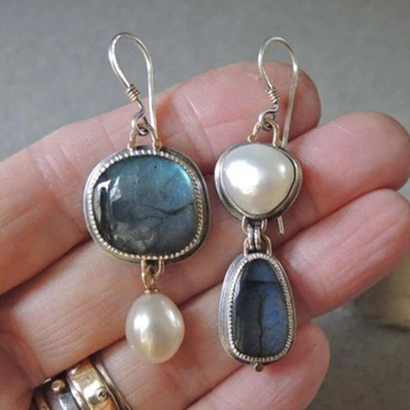 Vintage Blue White Natural Stone Earrings
