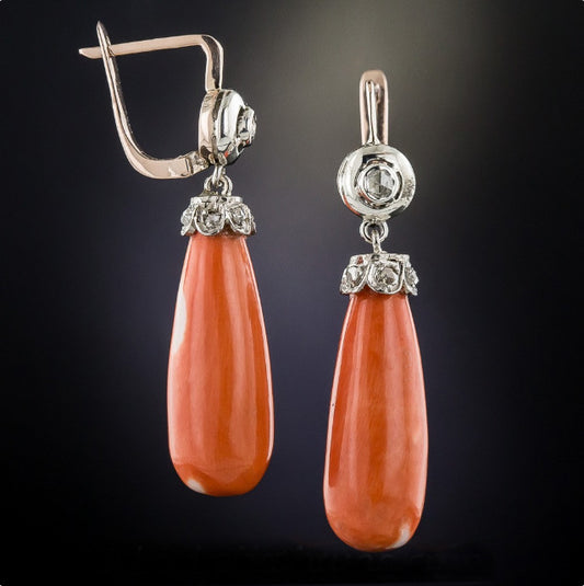 Bohemian antique coral hanging earrings