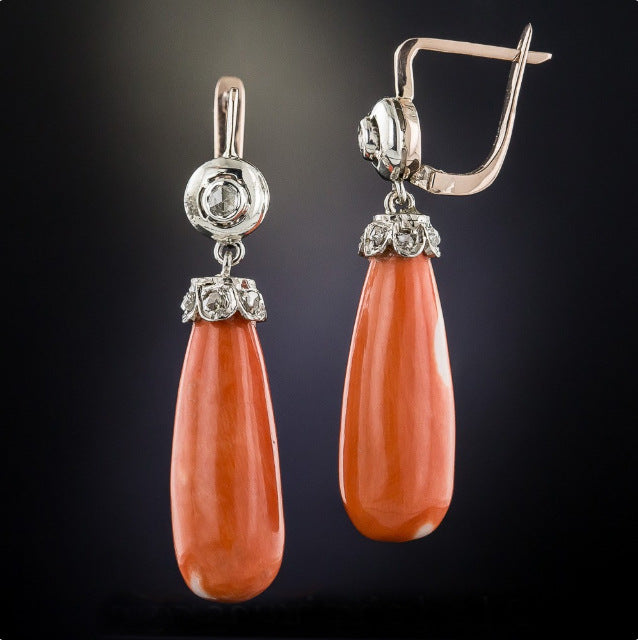 Bohemian antique coral hanging earrings