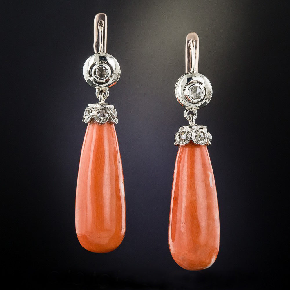 Bohemian antique coral hanging earrings