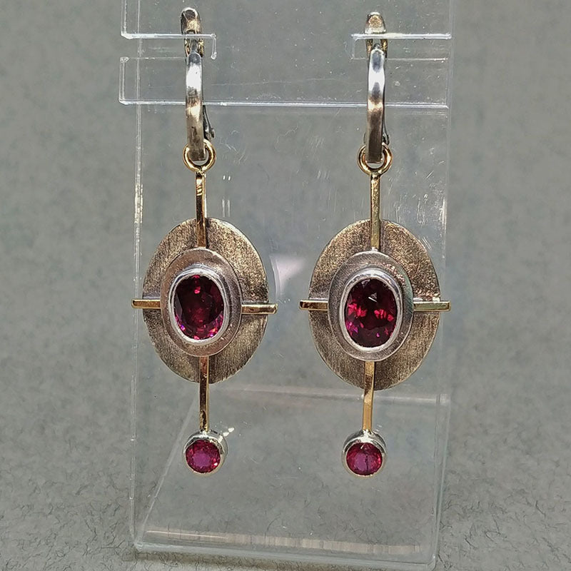 Boho Earrings with Garnet Crystal in Sterling Silver