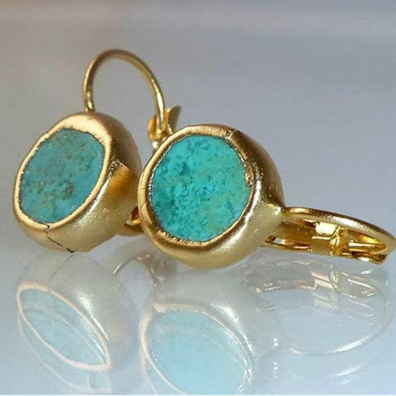 Gold Earrings with Turquoise Stone