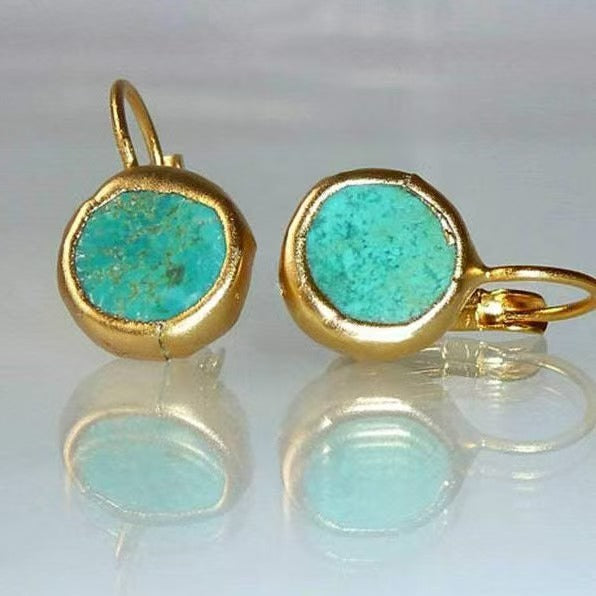 Gold Earrings with Turquoise Stone