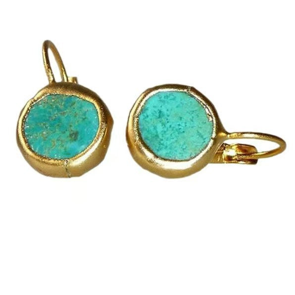 Gold Earrings with Turquoise Stone