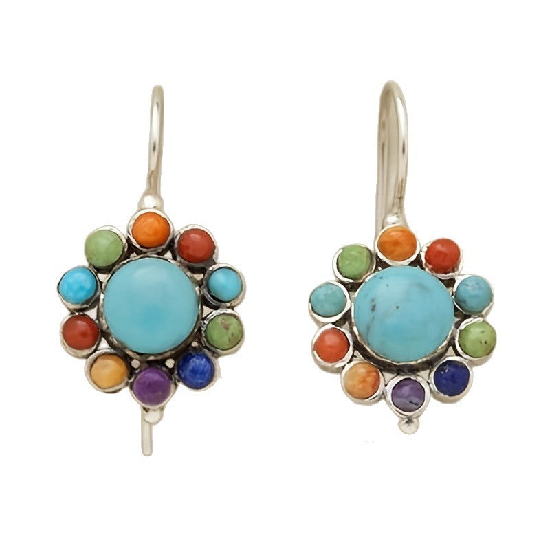 Multicoloured Turquoise Round Earrings