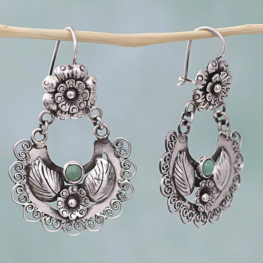 Vintage Silver Flower Dangling Earrings