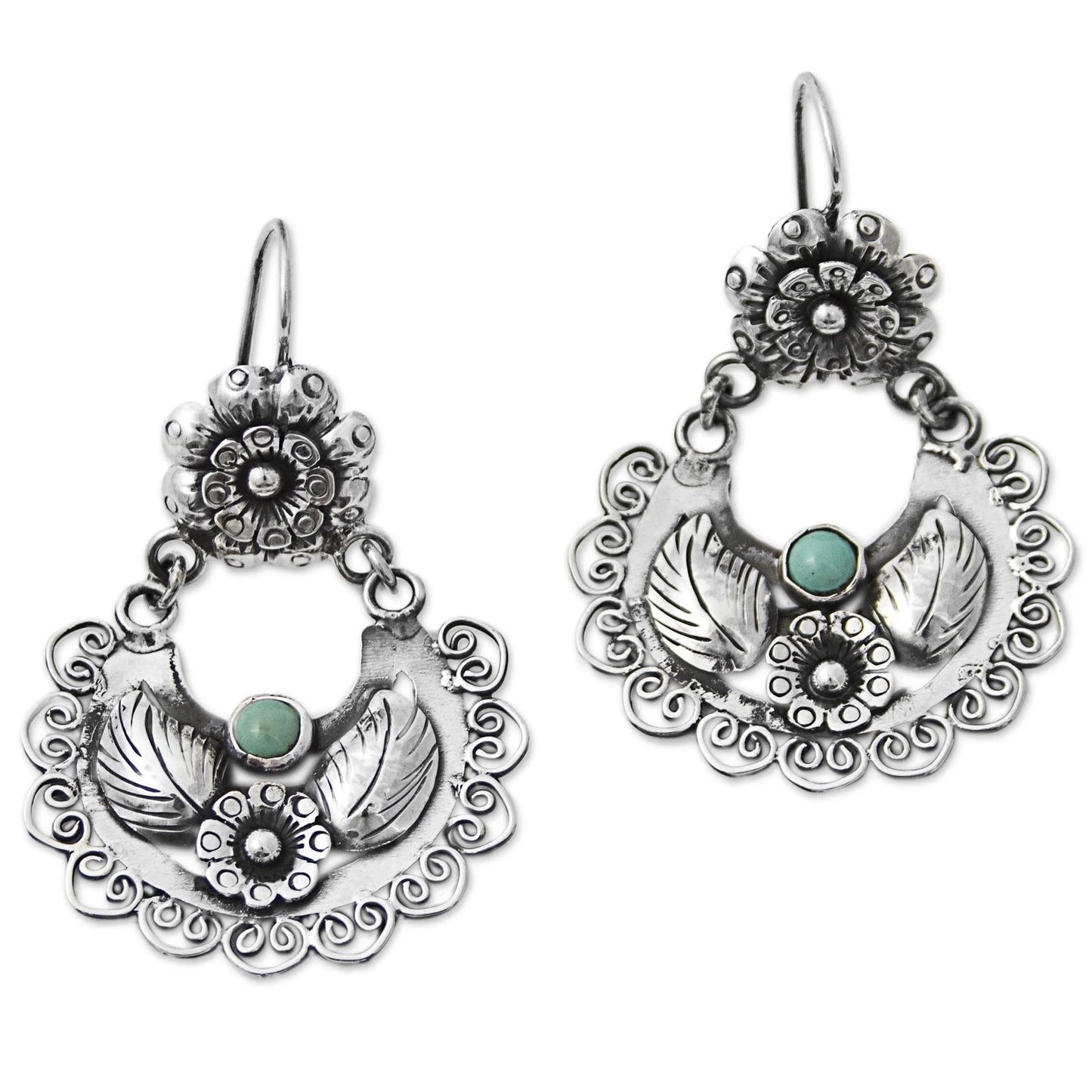 Vintage Silver Flower Dangling Earrings