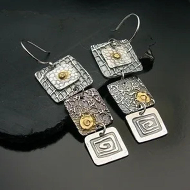 Vintage Boho Geometric Silver Earrings