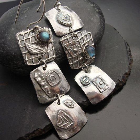 Vintage Boho Geometric Silver Earrings
