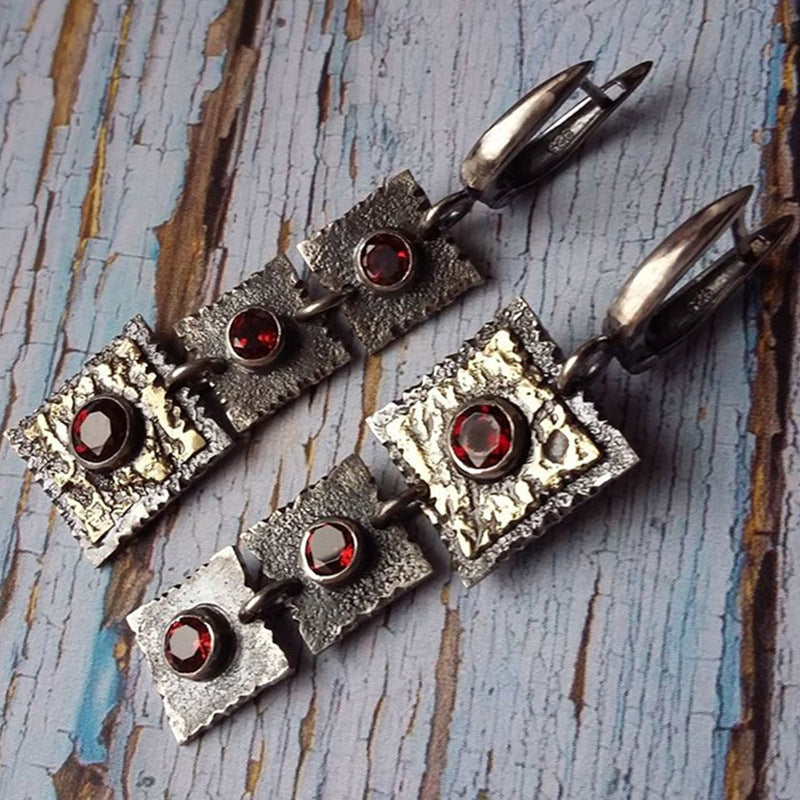 Vintage Boho Geometric Silver Earrings