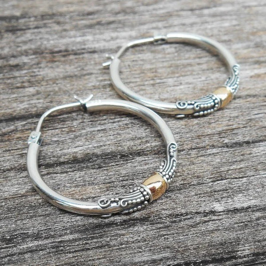Vintage Silvery Carved Pattern Hoop Earrings