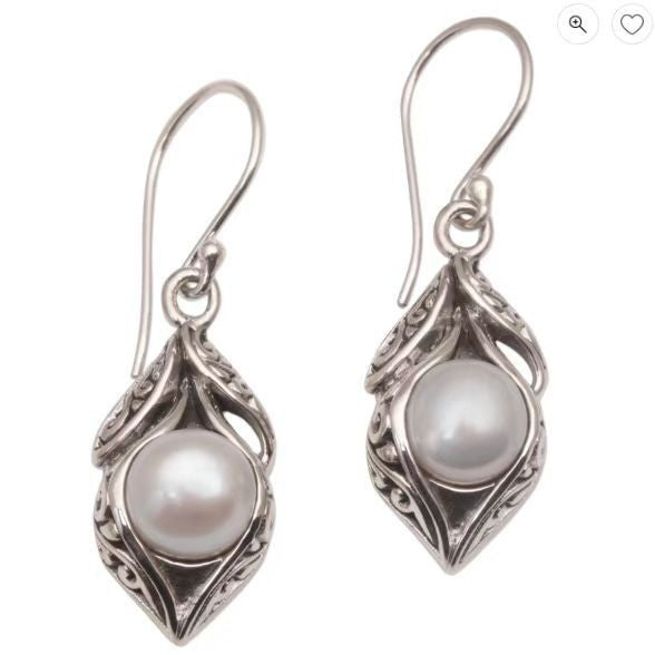 Vintage Dangling Pearl Silver Earrings