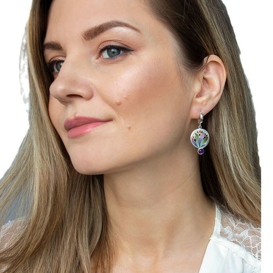 Boho Earrings with Purple Crystals in Sterling Silver