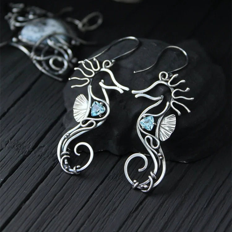 Vintage Seahorse Sapphire Earrings