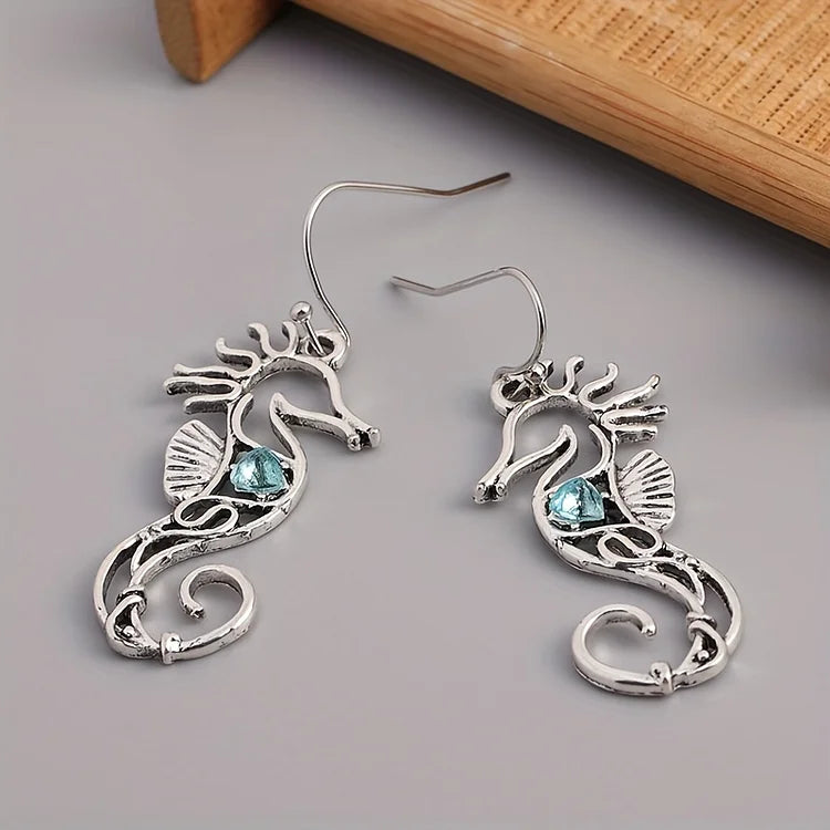 Vintage Seahorse Sapphire Earrings