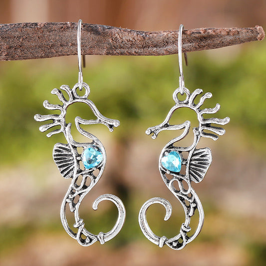 Vintage Seahorse Sapphire Earrings