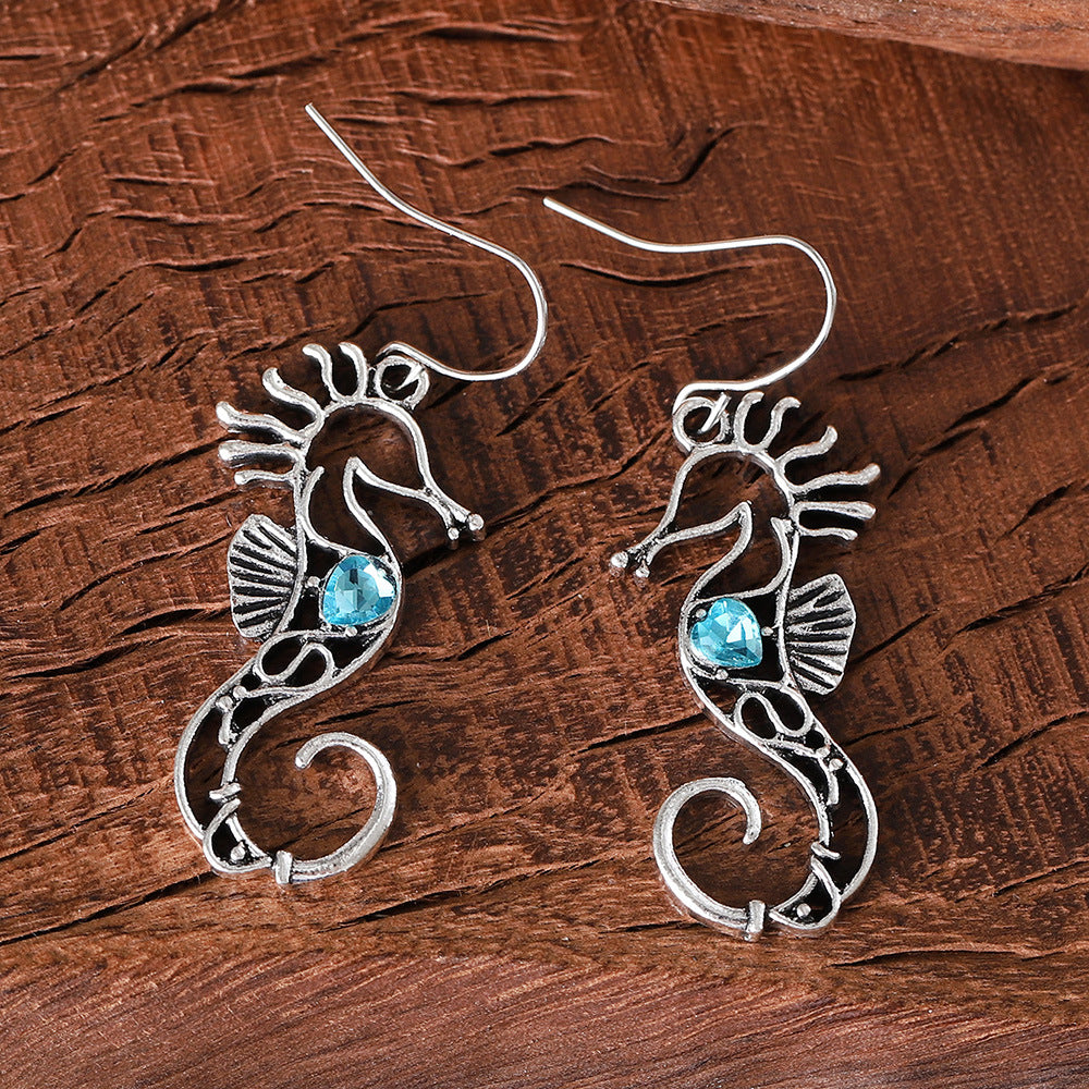 Vintage Seahorse Sapphire Earrings