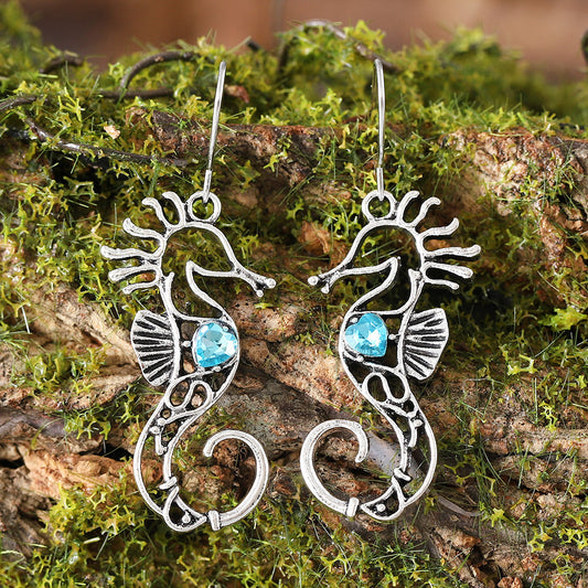 Vintage Seahorse Sapphire Earrings