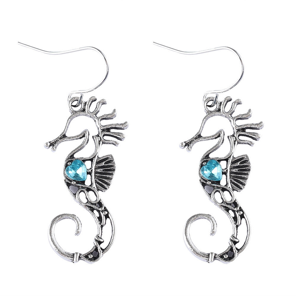 Vintage Seahorse Sapphire Earrings