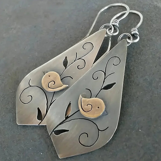 Vintage Minimalist Style Bird Pattern Earrings