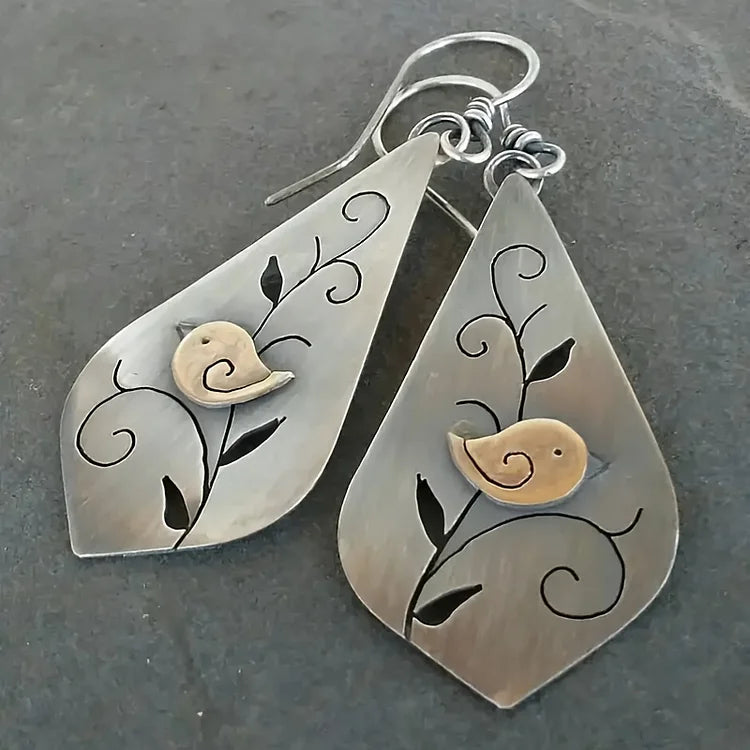 Vintage Minimalist Style Bird Pattern Earrings