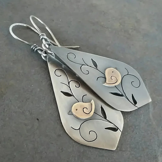 Vintage Minimalist Style Bird Pattern Earrings