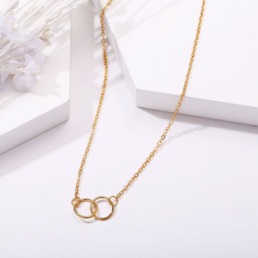 Retro Minimalist Double-Ring Necklace with Collarbone Chain
