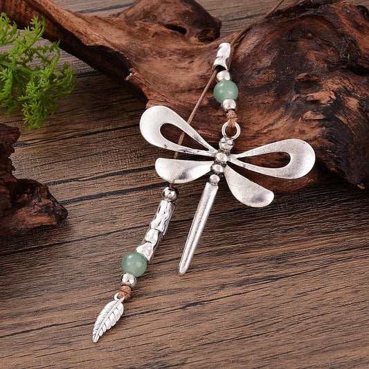 Vintage Bohemian Style Metallic Dragonfly Pendant Leather Cord Necklace