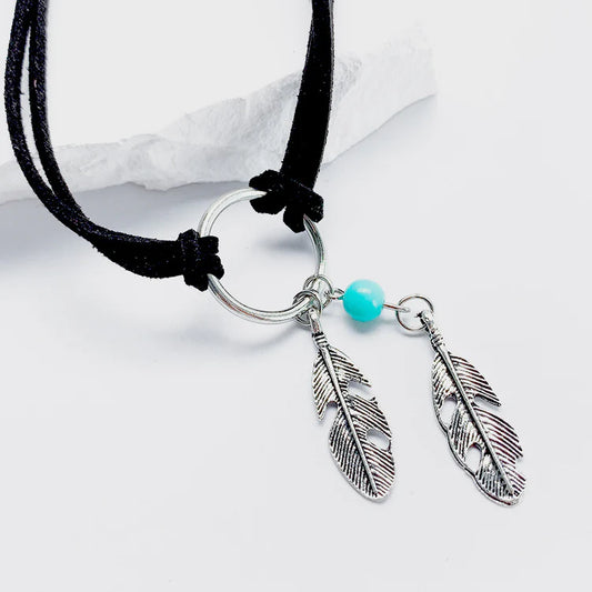 Feather Circle Turquoise Necklace