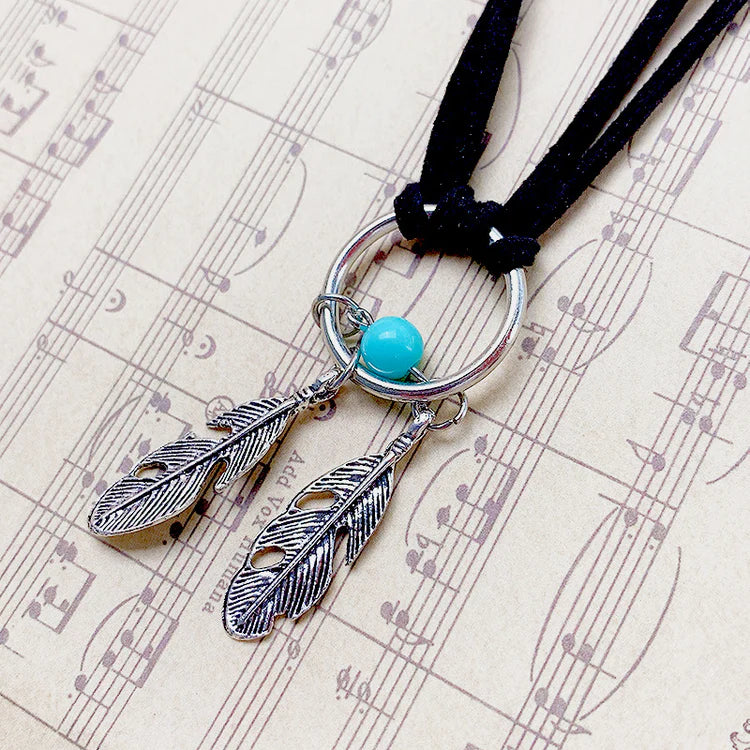 Feather Circle Turquoise Necklace