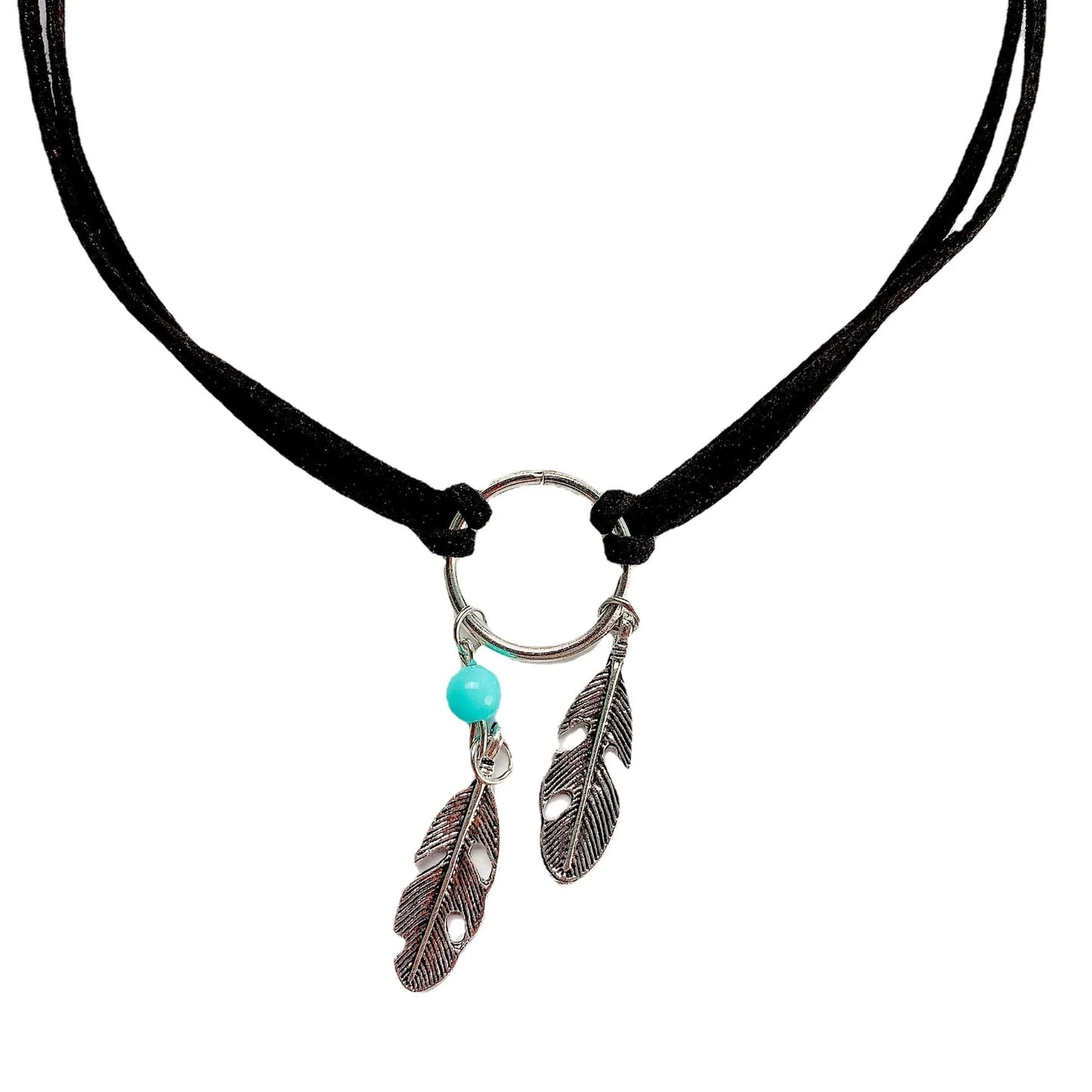 Feather Circle Turquoise Necklace