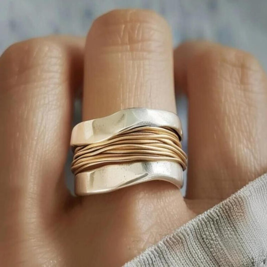 Geometric Element Wide Band Ring Vintage-Inspired Ring Fashion Coil Design