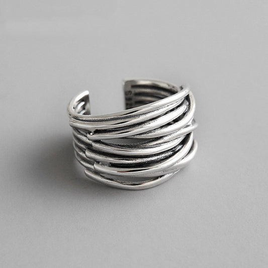 Index Finger Ring Vintage Silver-Plated Multi-Layer Twisted Open-Style Ring