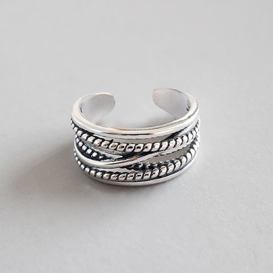 Index Finger Ring Vintage Silver-Plated Multi-Layer Twisted Open-Style Ring