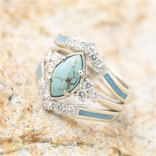3pcs/Set Multilayered Hollow Turquoise Rings
