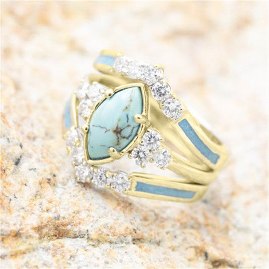 3pcs/Set Multilayered Hollow Turquoise Rings